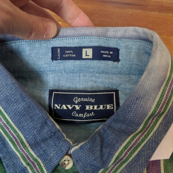 Navy Blue striped flannel shirt NWT - Picture 3 of 5